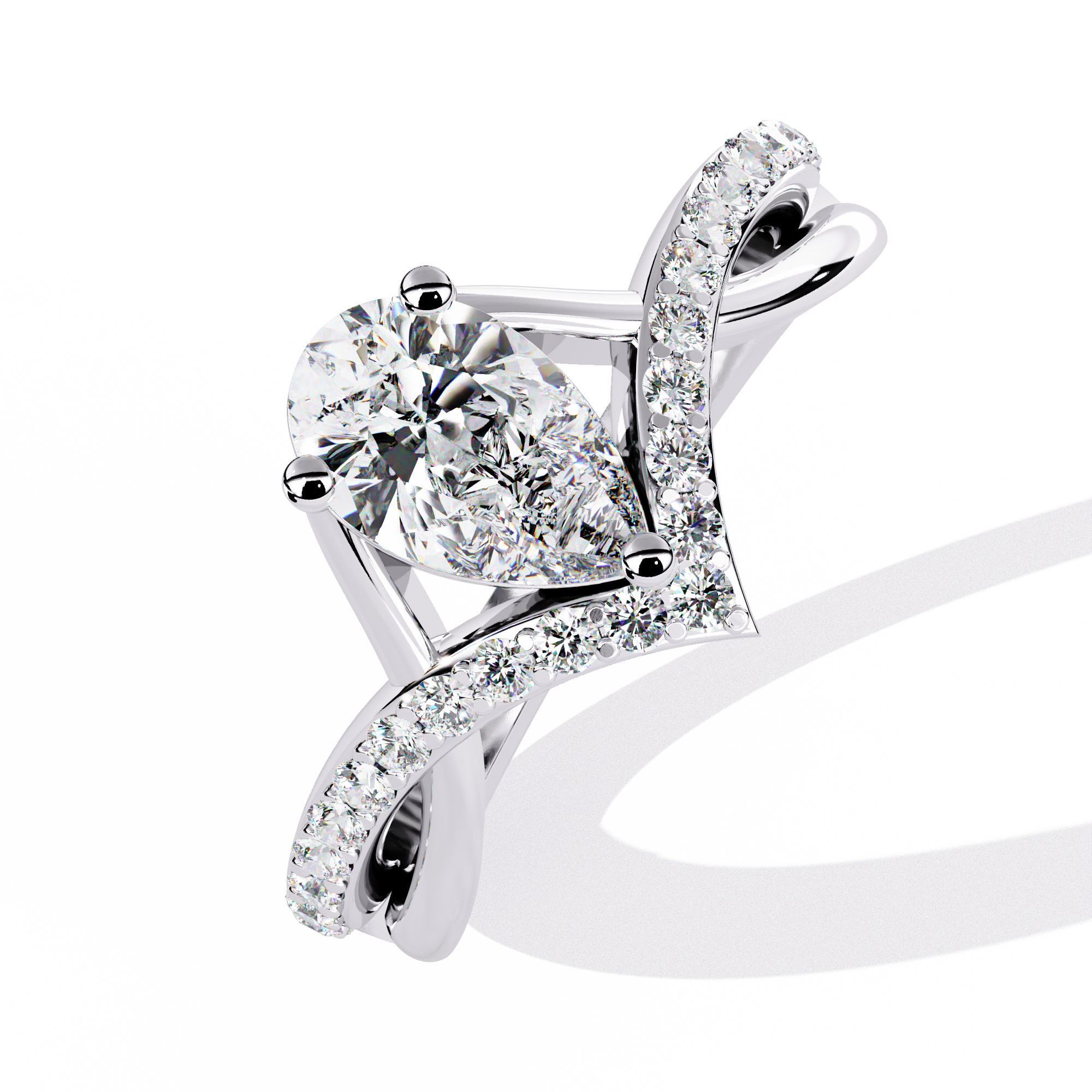 Unique V-Band Pear Shaped Diamond Ring