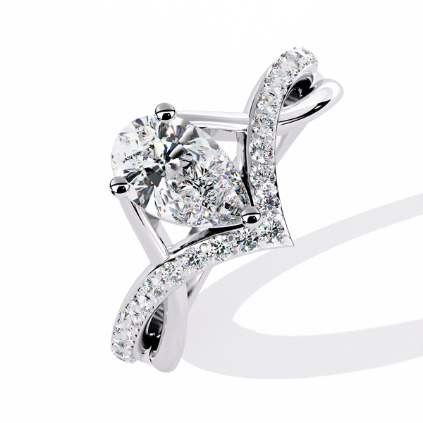 Pear-Cut Diamond Solitaire Ring with V-Band Setting