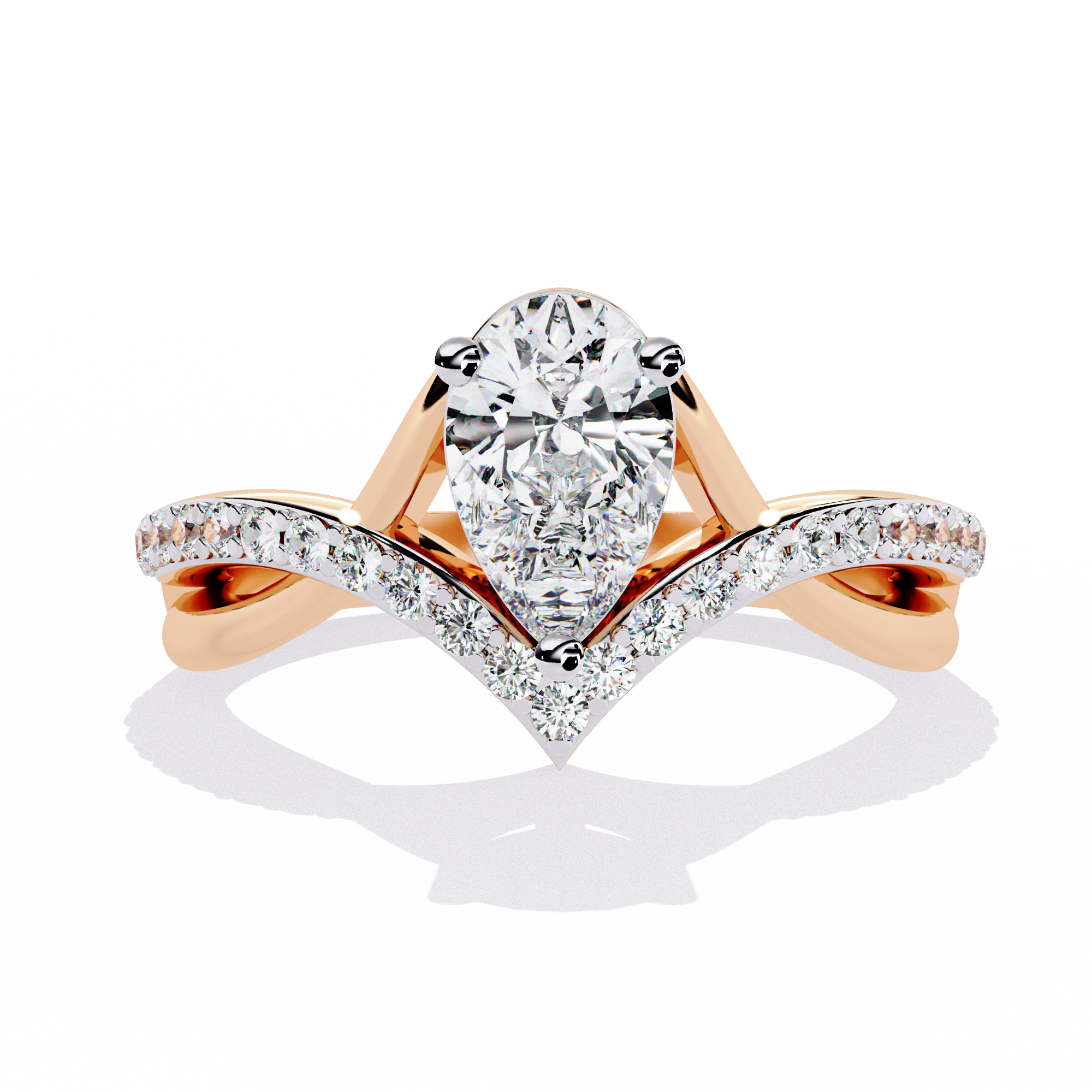 Unique V-Band Pear Shaped Diamond Ring