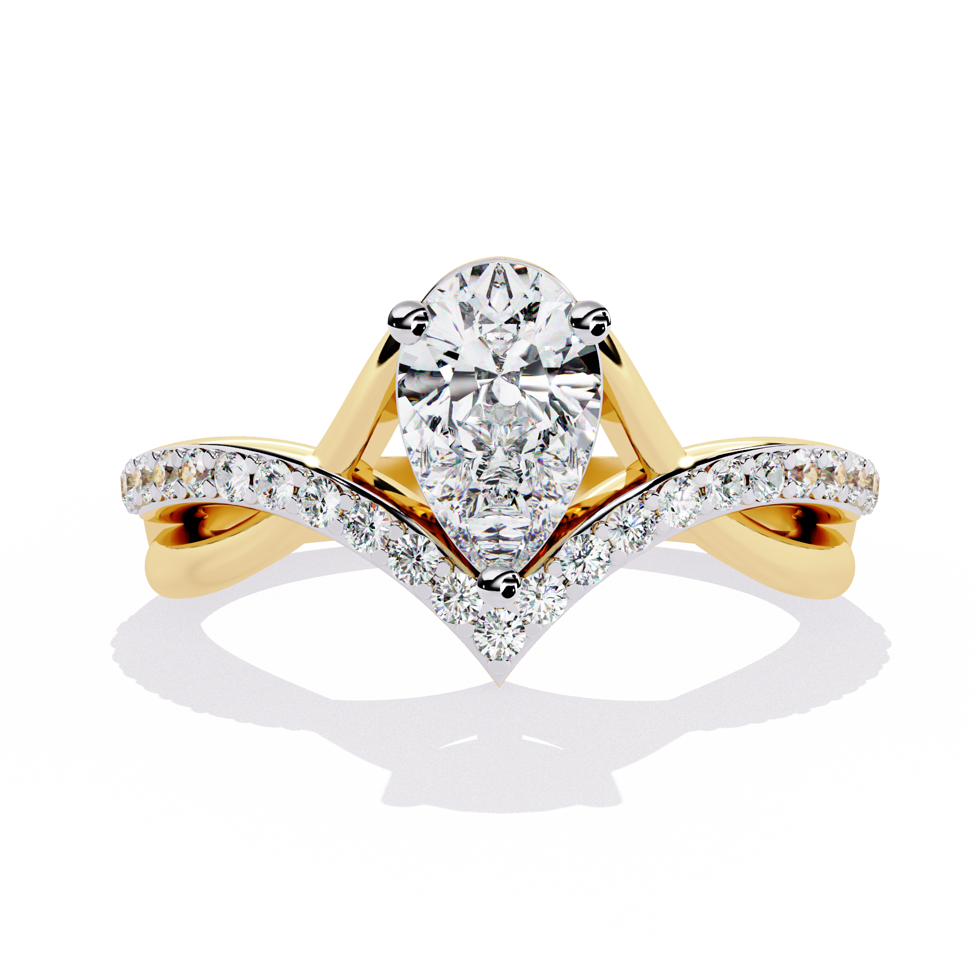 Unique V-Band Pear Shaped Diamond Ring