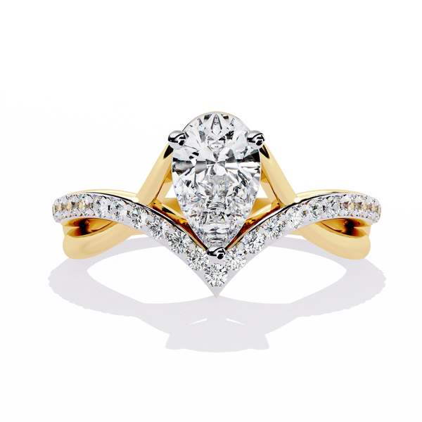 Pear-Cut Diamond Solitaire Ring with V-Band Setting