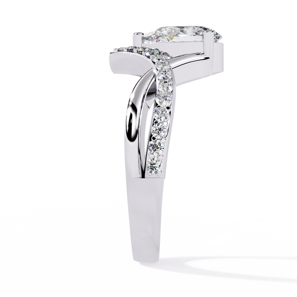 Pear-Cut Diamond Solitaire Ring with V-Band Setting