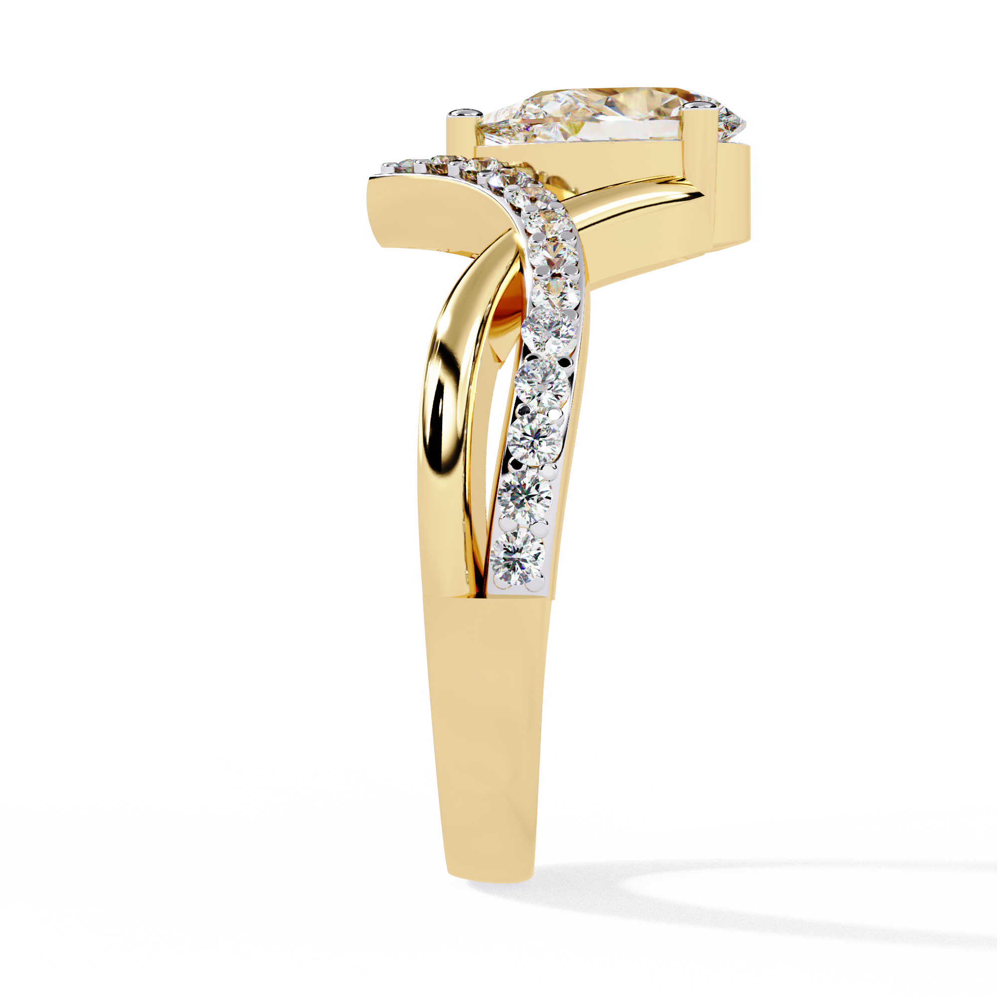 Unique V-Band Pear Shaped Diamond Ring