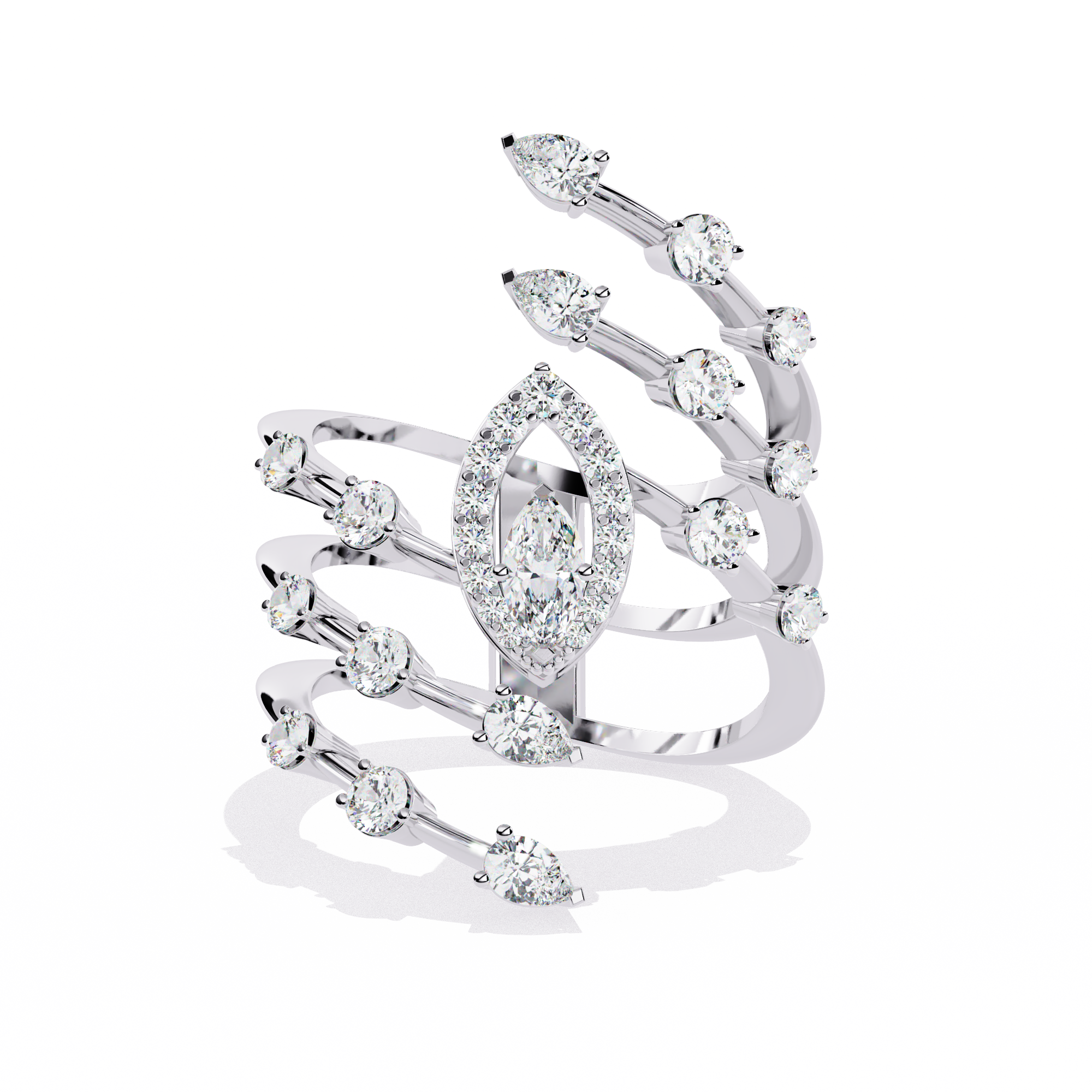 Spiral Diamond Cascade Ring