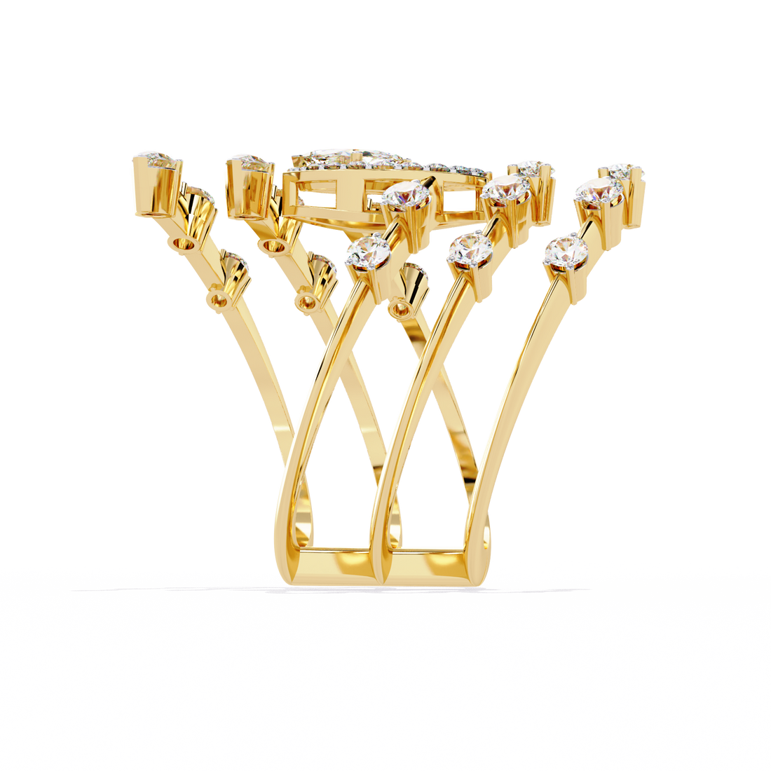 Spiral Diamond Cascade Ring