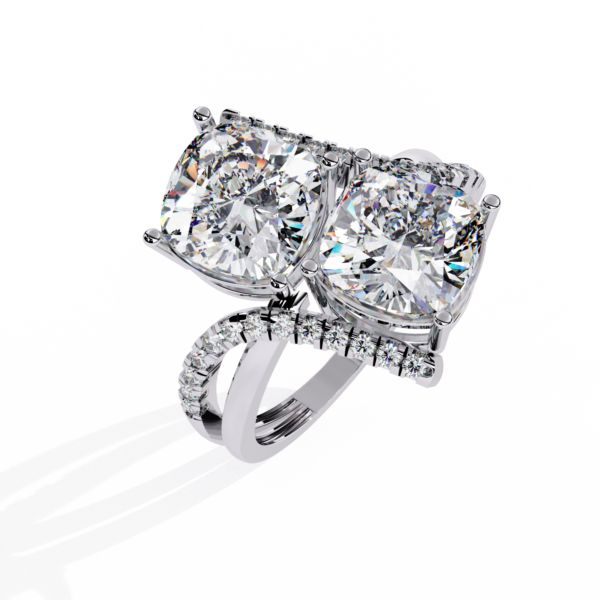 Double the Sparkle: Cushion Cut Diamond Bypass Ring