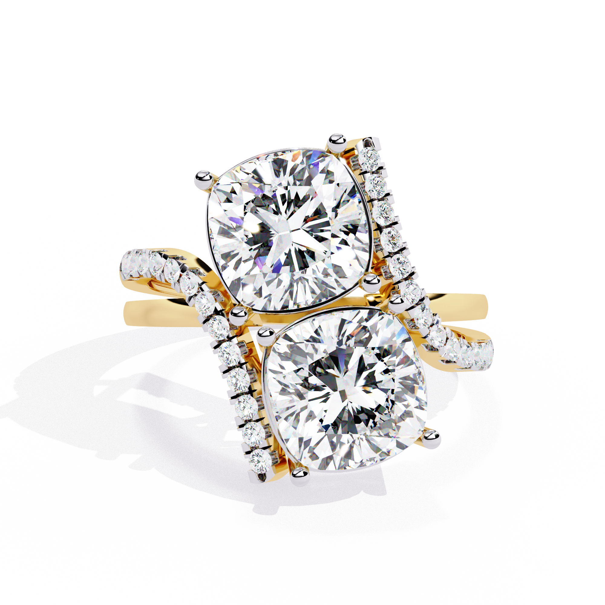 Double the Sparkle: Cushion Cut Diamond Bypass Ring