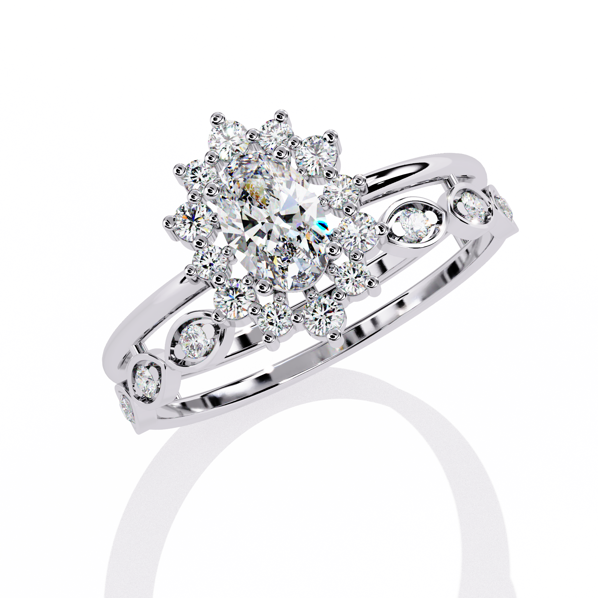 Dainty Oval Solitaire and Diamond Ring
