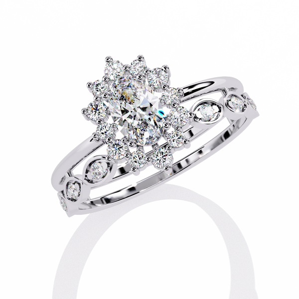 Dainty Oval Solitaire and Diamond Ring