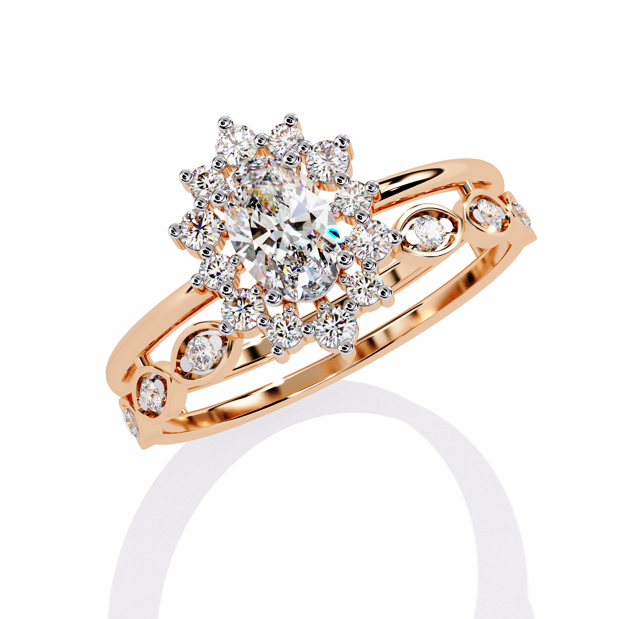 Dainty Oval Solitaire and Diamond Ring