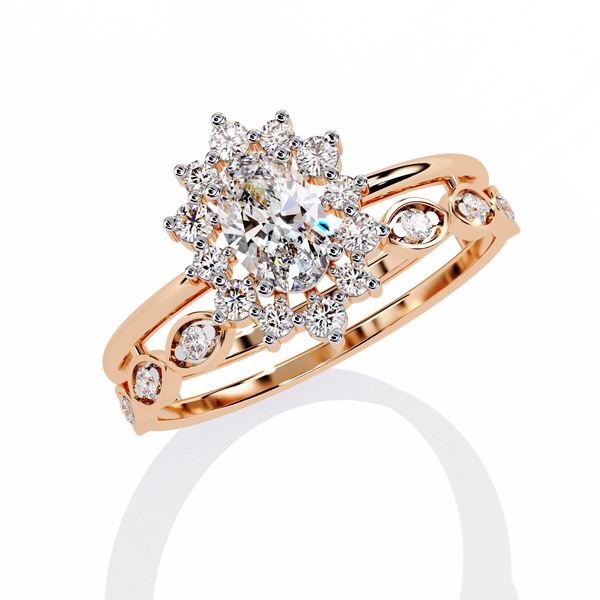 Dainty Oval Solitaire and Diamond Ring