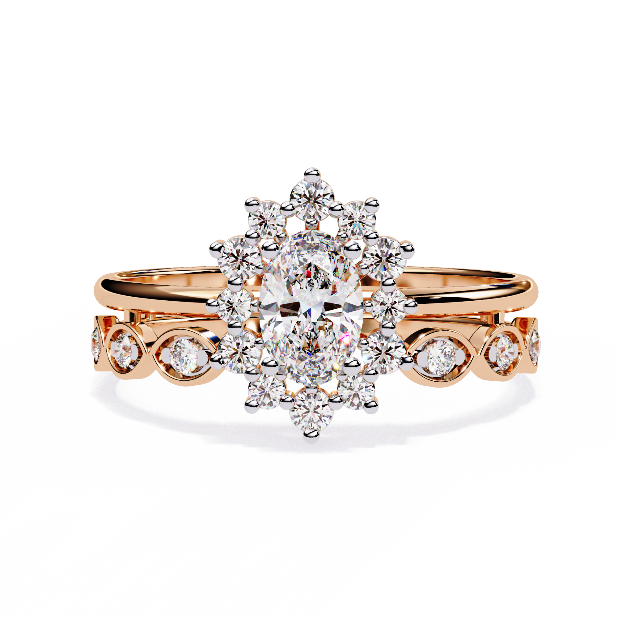 Dainty Oval Solitaire and Diamond Ring