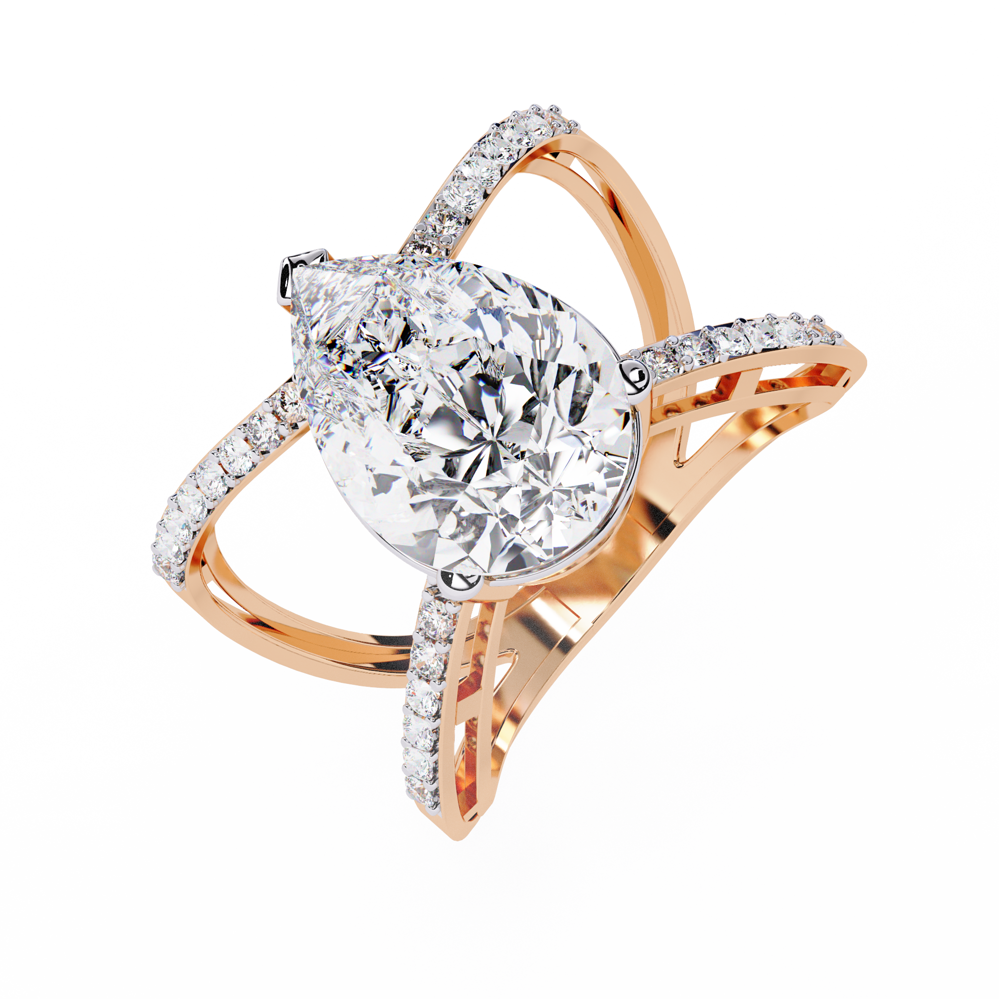 Pear-Shaped Diamond Crossover Ring