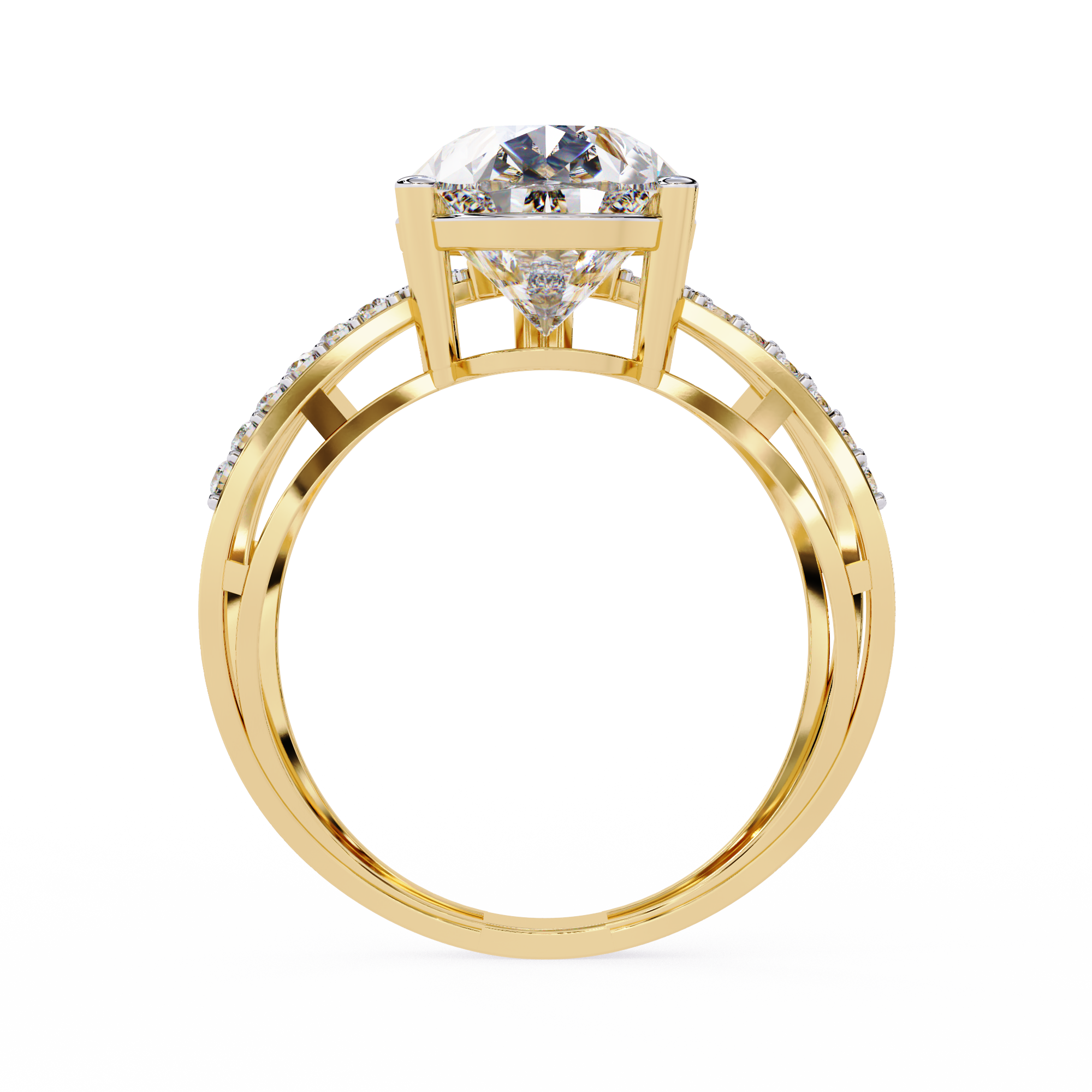 Pear-Shaped Diamond Crossover Ring