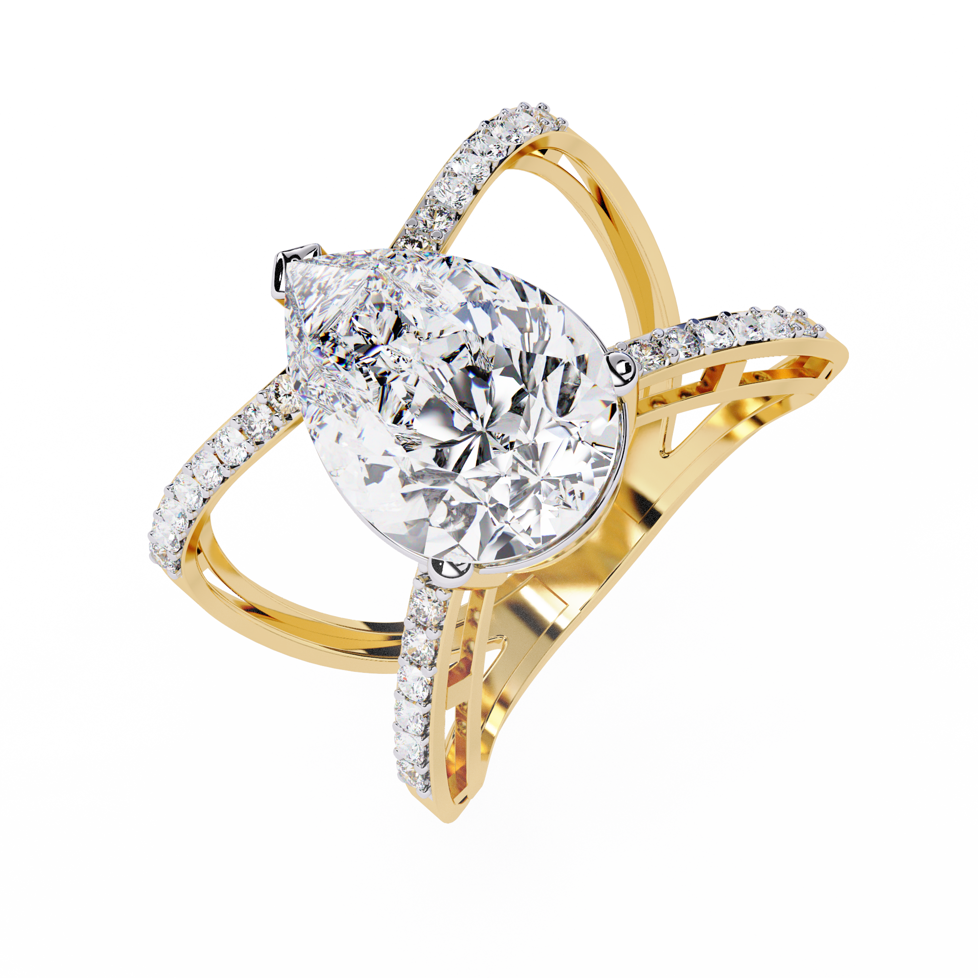 Pear-Shaped Diamond Crossover Ring