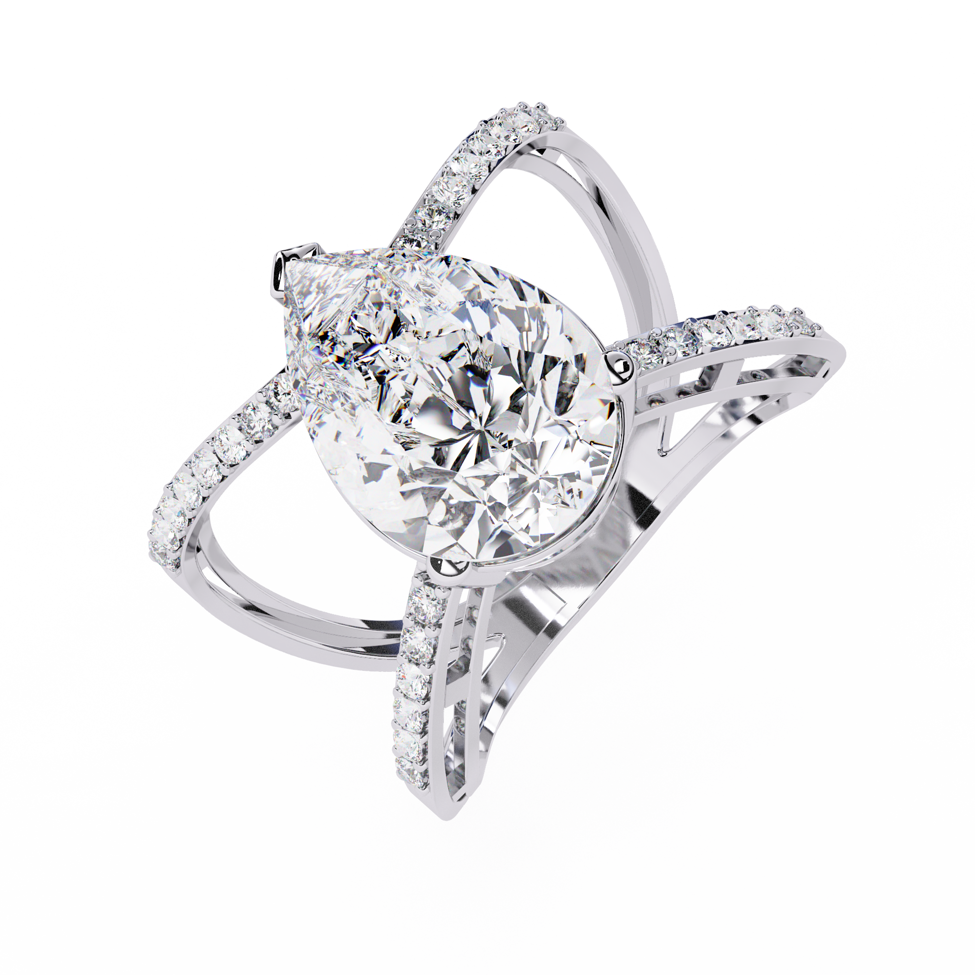 Pear-Shaped Diamond Crossover Ring