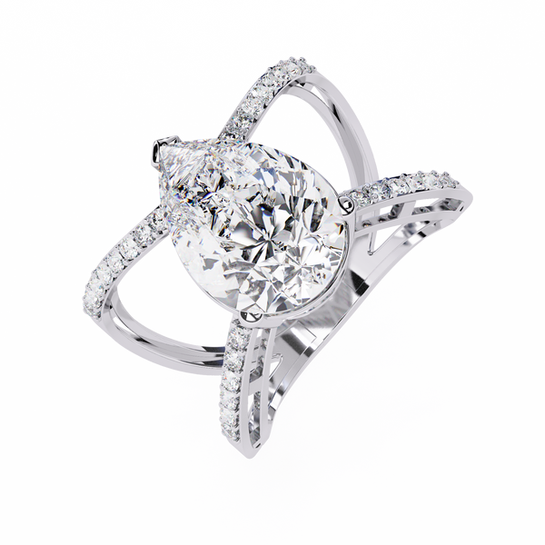 Pear-Shaped Diamond Crossover Ring