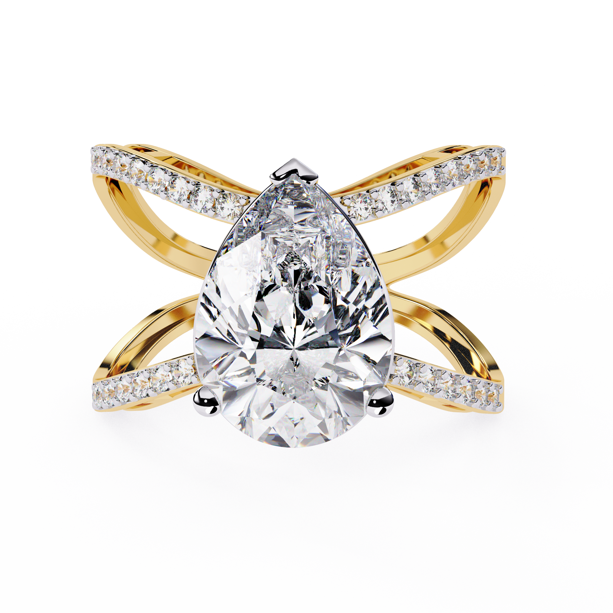 Pear-Shaped Diamond Crossover Ring