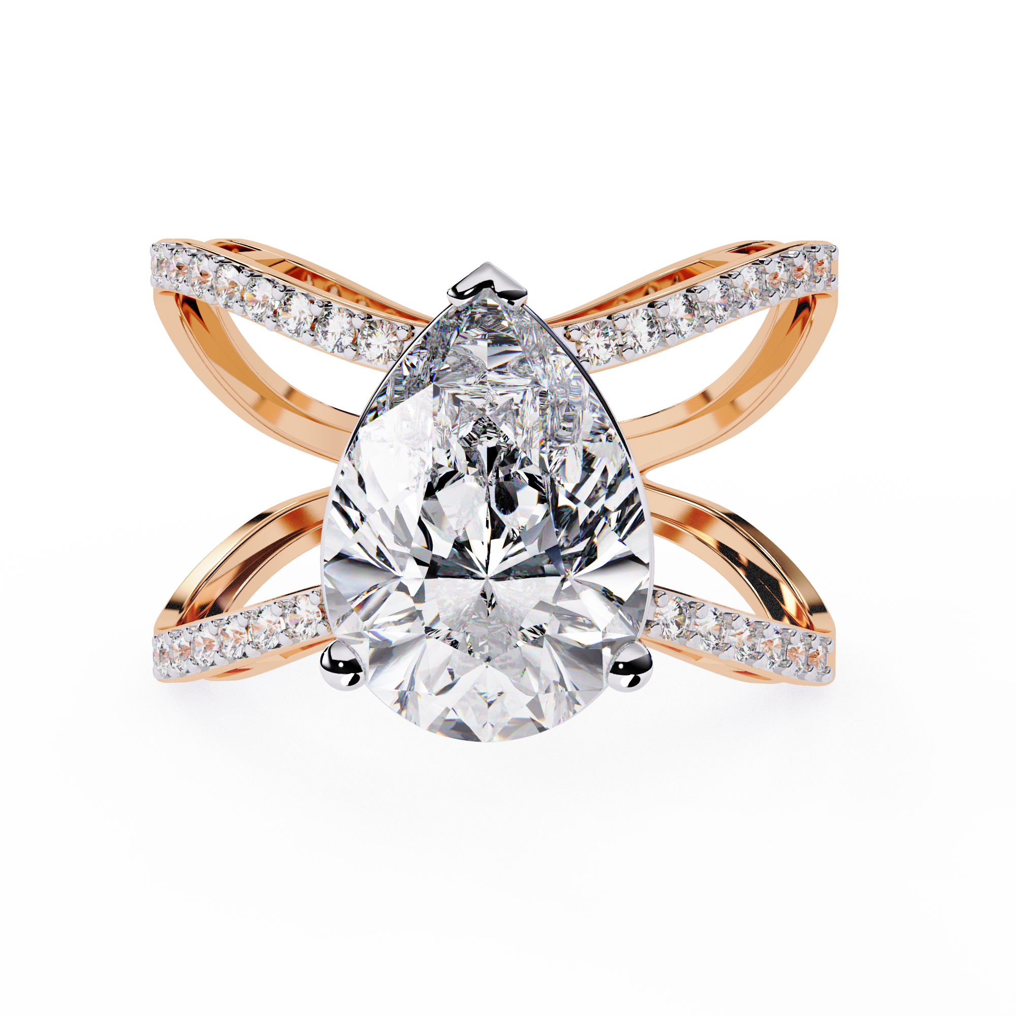 Pear-Shaped Diamond Crossover Ring