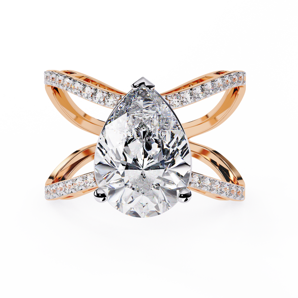 Pear-Shaped Diamond Crossover Ring