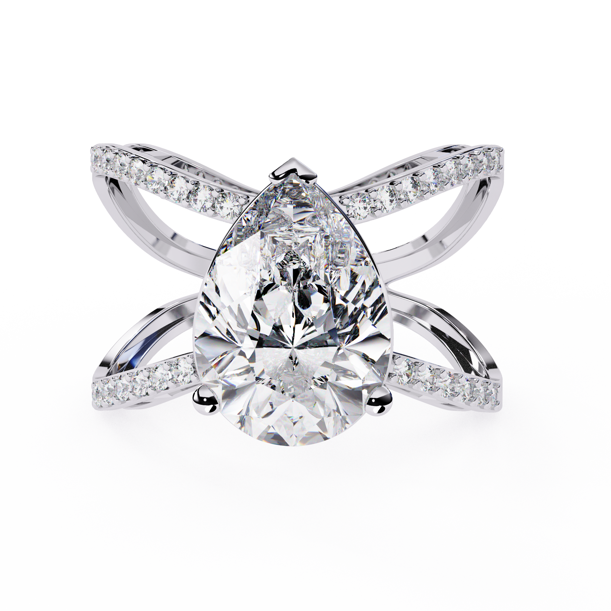 Pear-Shaped Diamond Crossover Ring