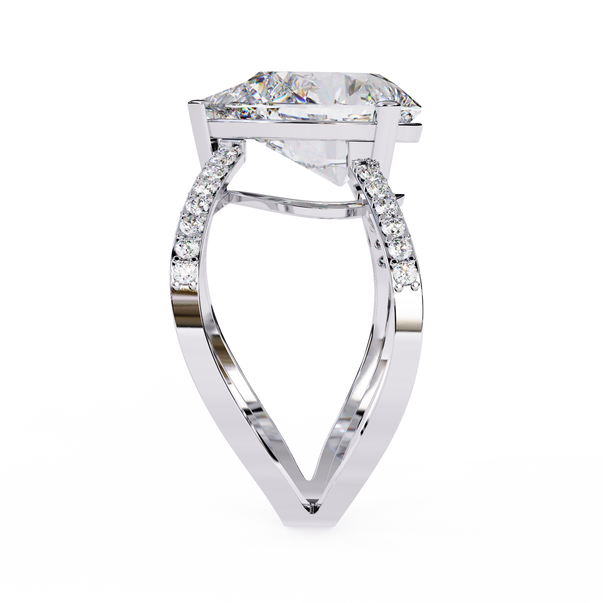Pear-Shaped Diamond Crossover Ring