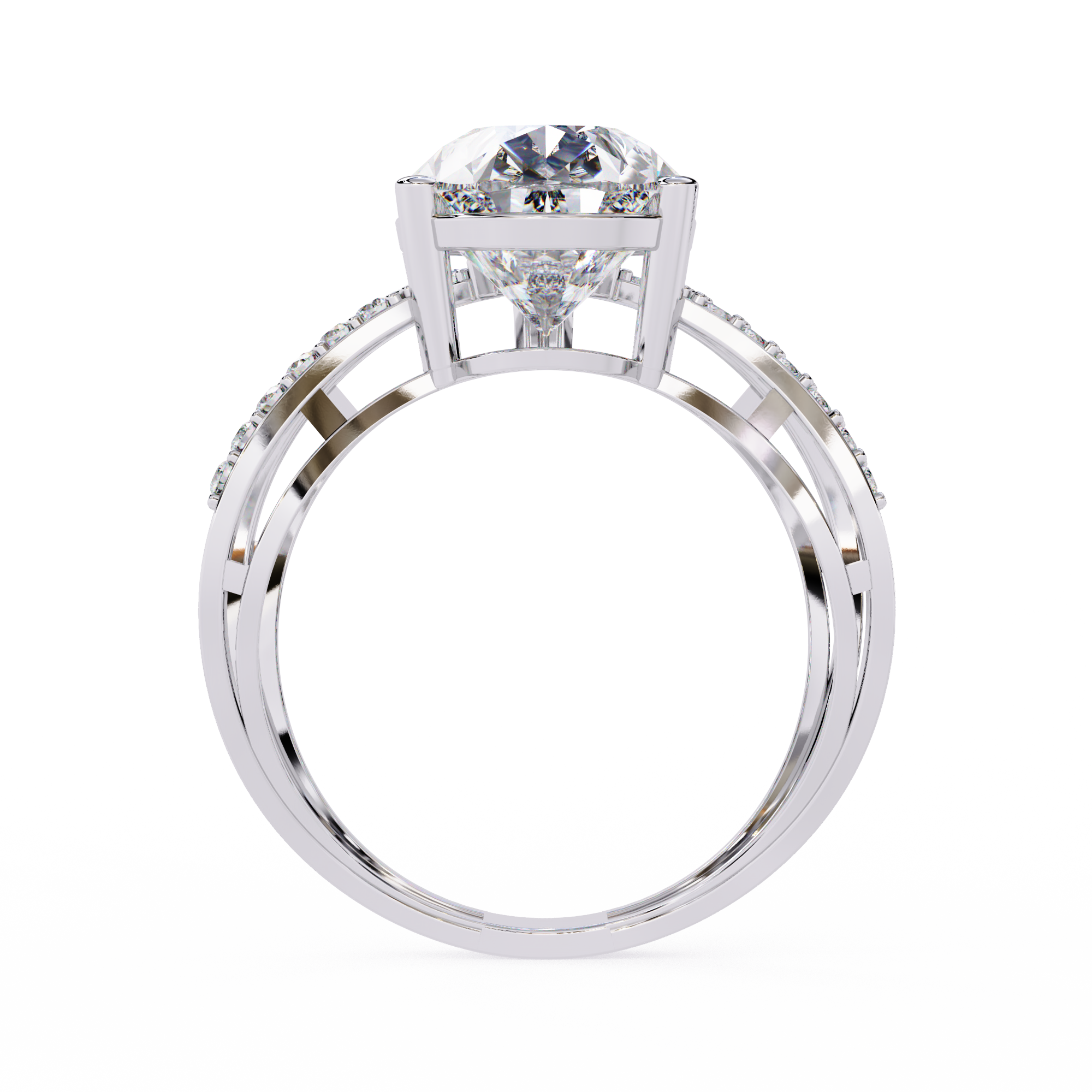 Pear-Shaped Diamond Crossover Ring
