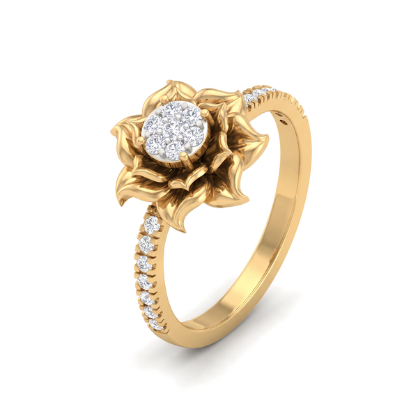 Floral Blooming Lotus Cluster Round Diamond Ring