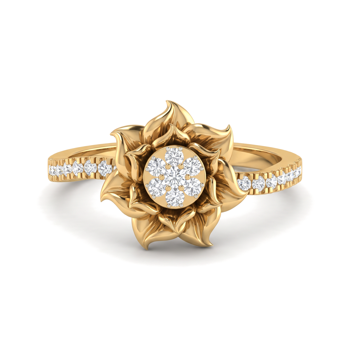 Floral Blooming Lotus Cluster Round Diamond Ring