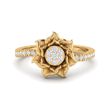 Floral Blooming Lotus Cluster Round Diamond Ring