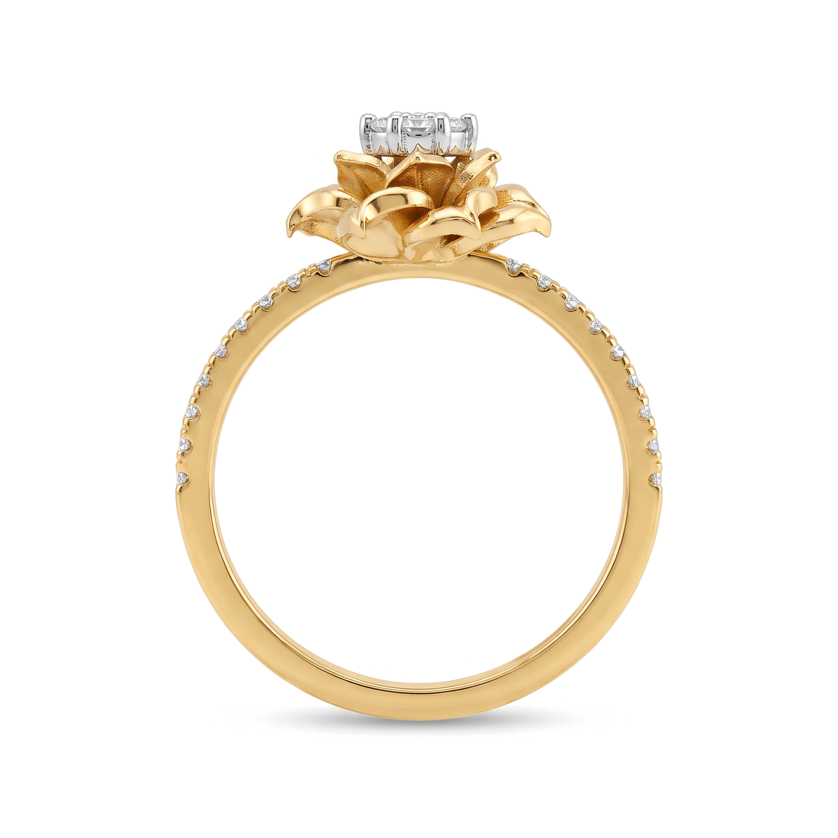 Floral Blooming Lotus Cluster Round Diamond Ring