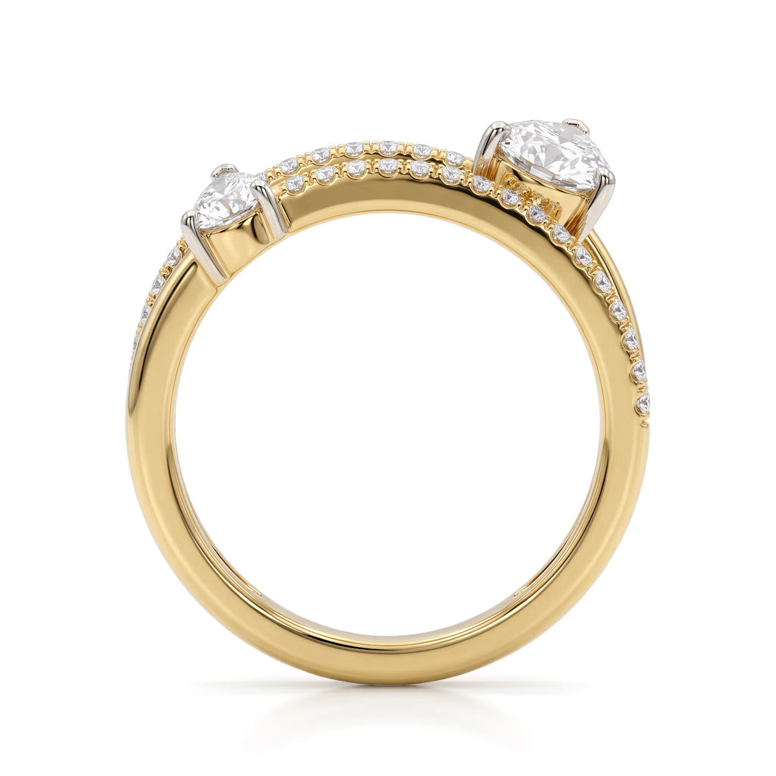 Asymmetric Open Band Pear and Round Diamond Ring
