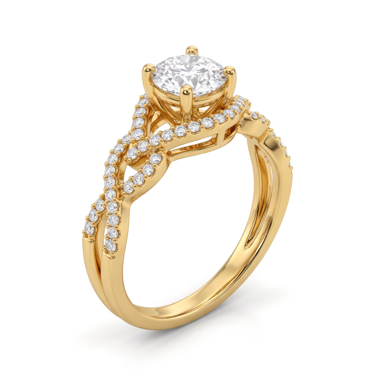 Twisted Infinity Pavé Shank Halo Round Diamond Ring