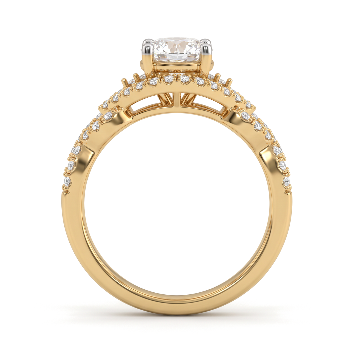 Twisted Infinity Pavé Shank Halo Round Diamond Ring