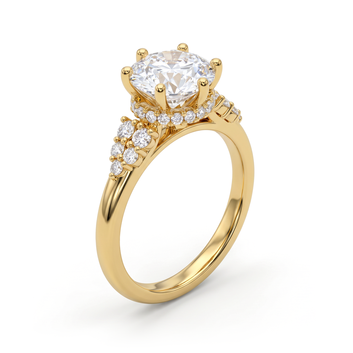 Hidden Halo Cluster Accent Round Solitaire Diamond Ring