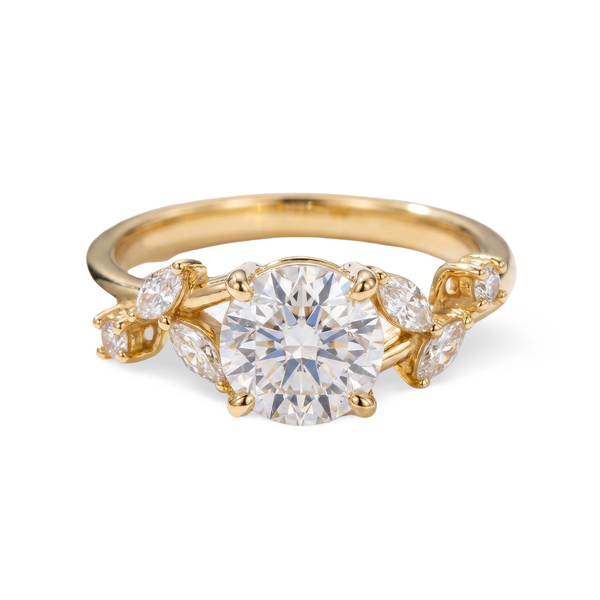 Round Solitaire Leaf Accent Lab Grown Diamond