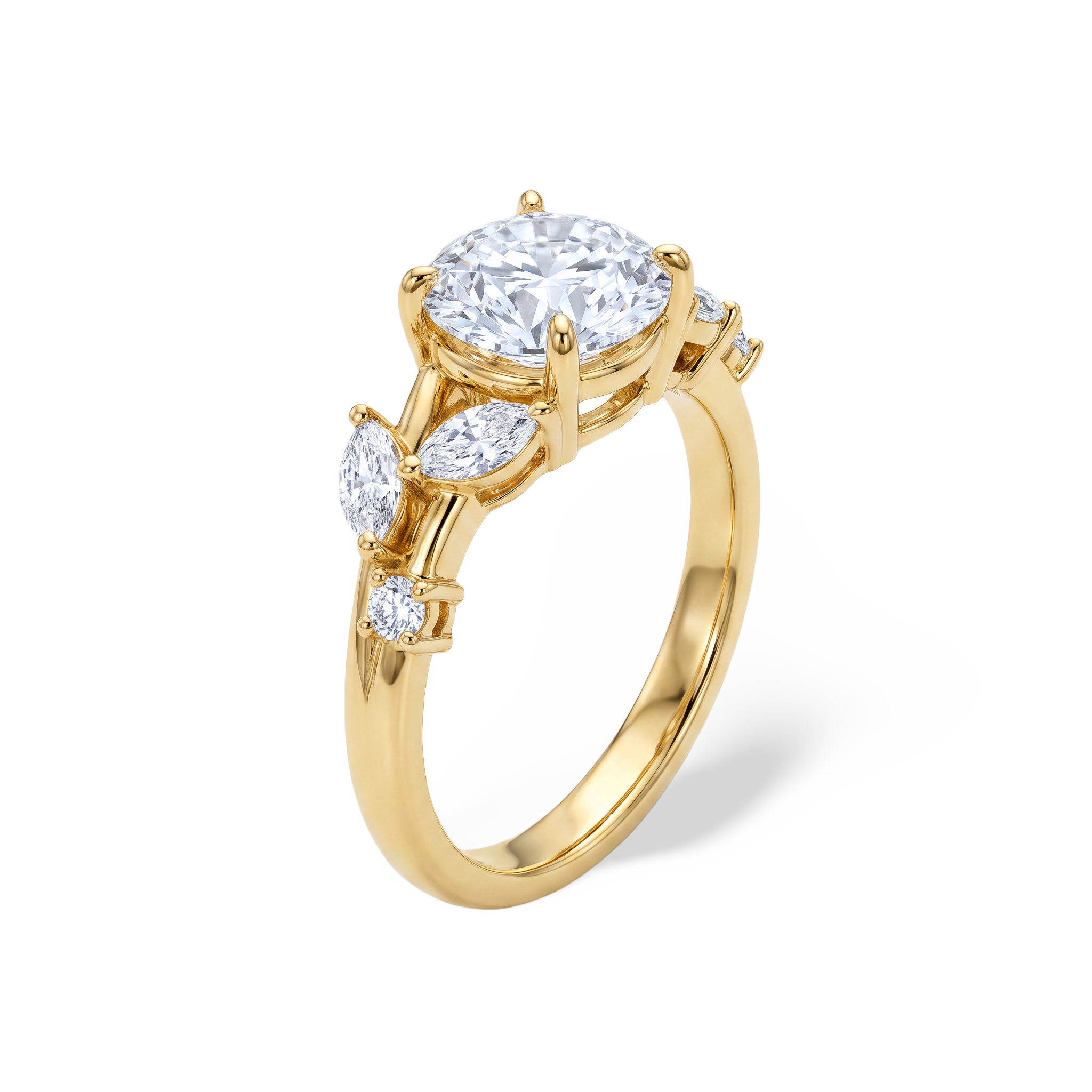 Round Solitaire Leaf Accent Lab Grown Diamond