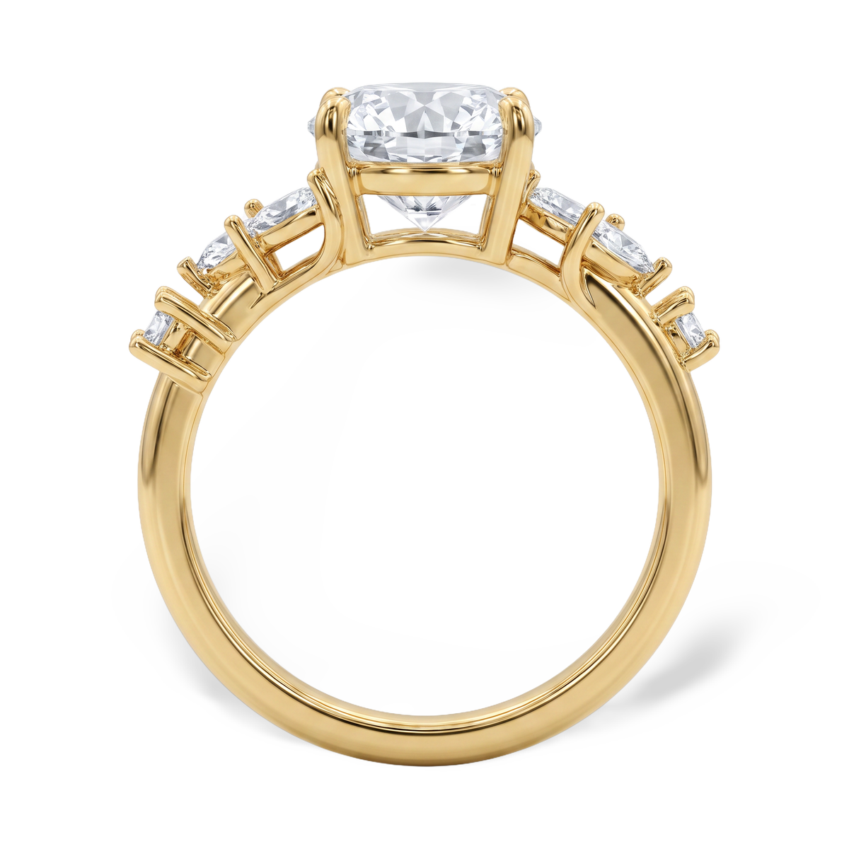 Elegant Round Solitaire Leaf Accent Lab Grown Diamond Ring