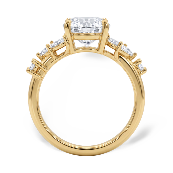 Round Solitaire Leaf Accent Lab Grown Diamond