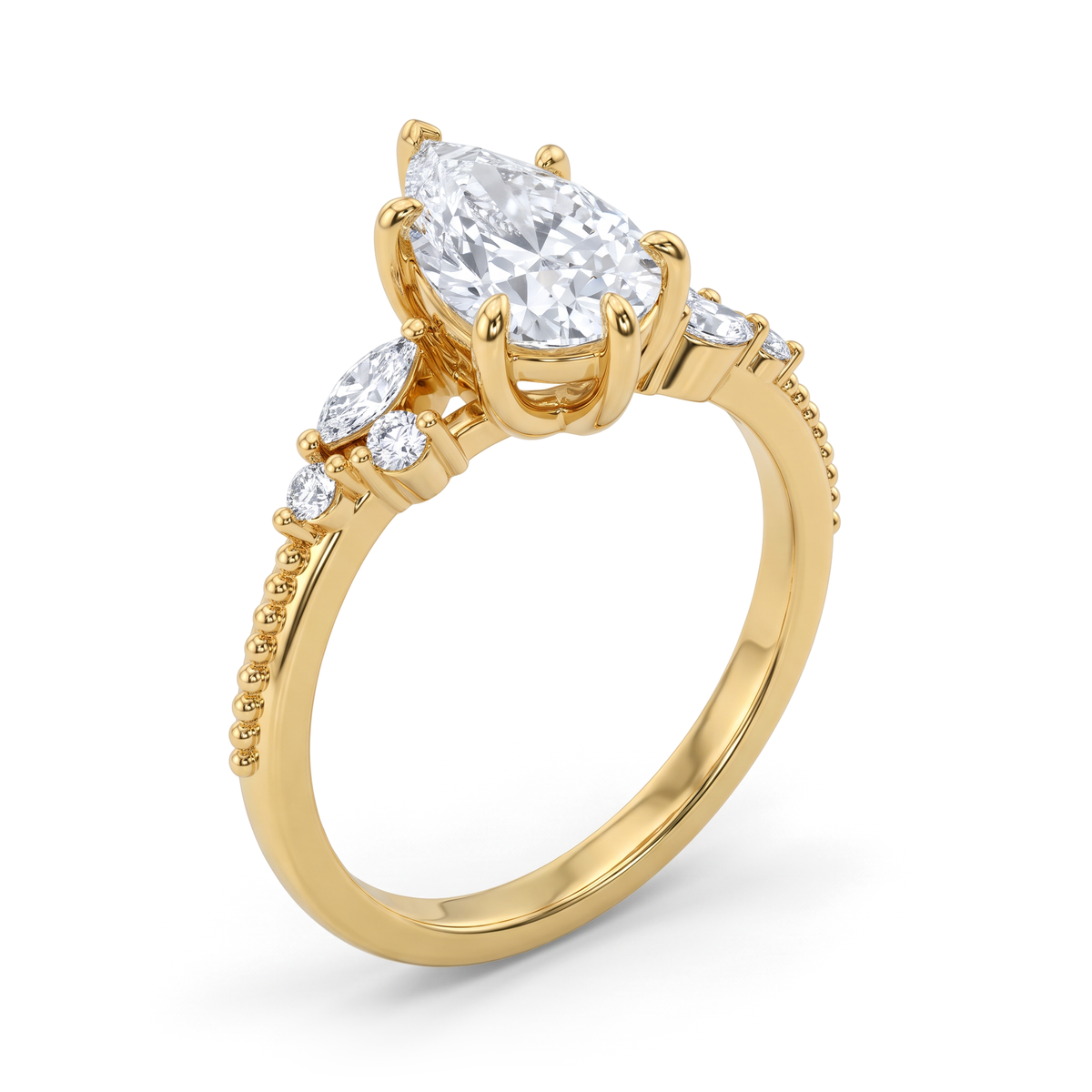 Botanical Leaf Vine Pear Solitaire Ring