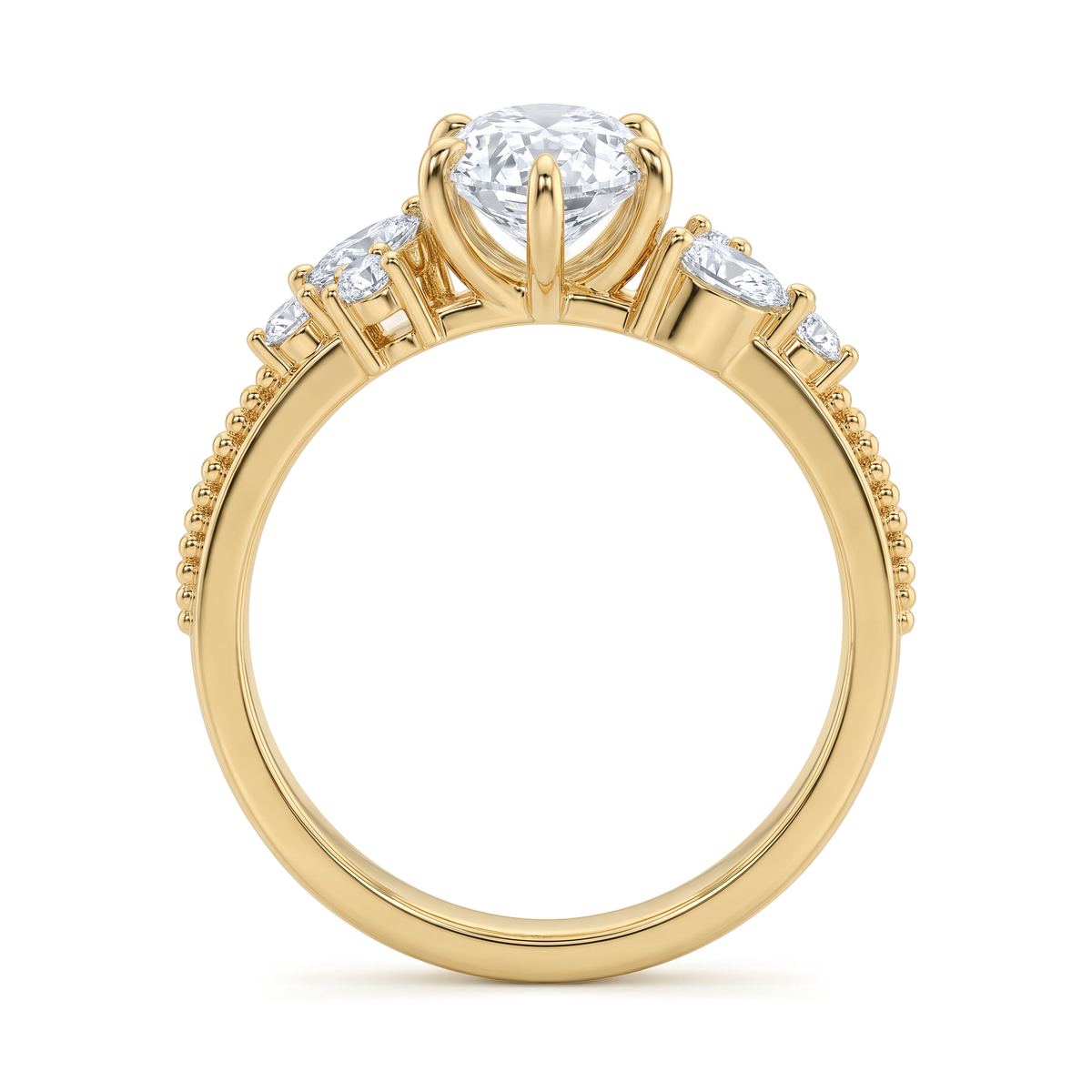 Botanical Leaf Vine Pear Solitaire Ring