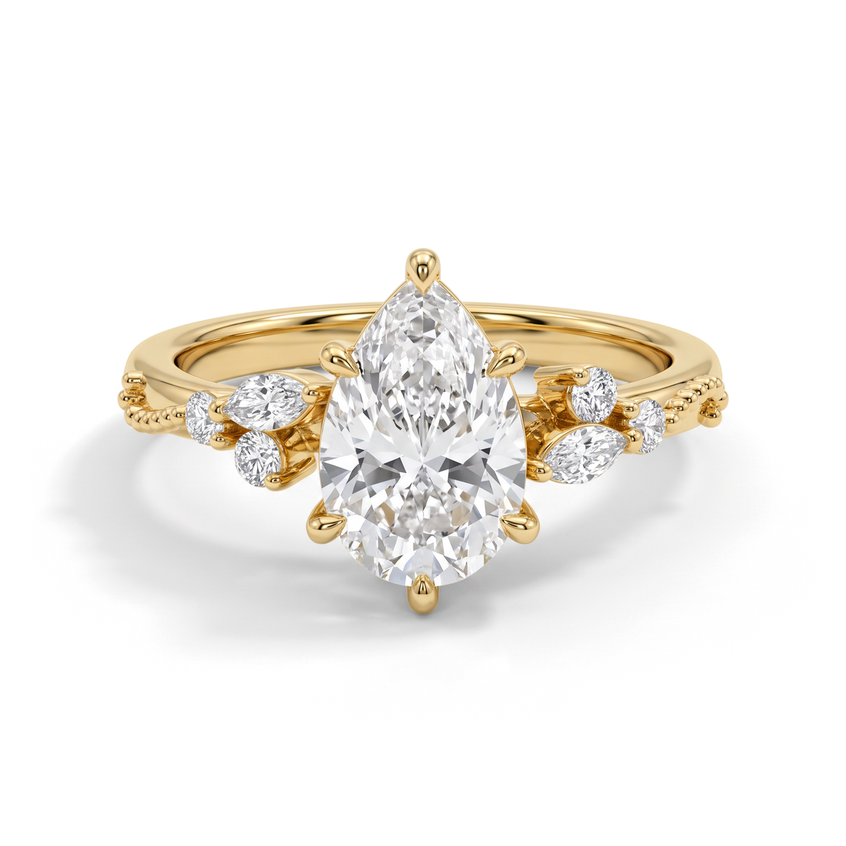 Botanical Leaf Vine Pear Solitaire Ring
