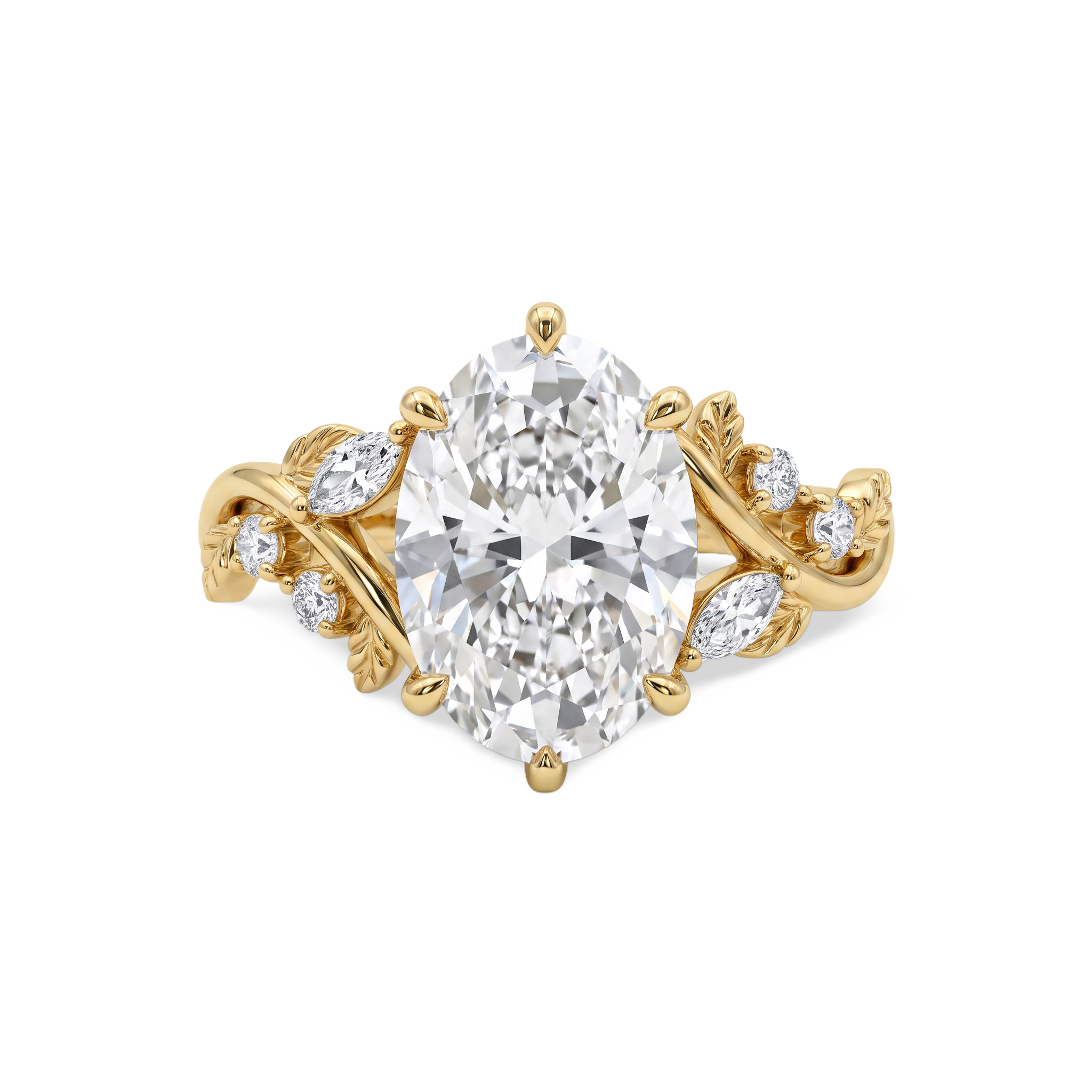 Subtle Leaf Accent Oval Lab Grown Diamond