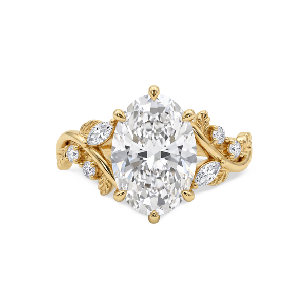 Subtle Leaf Accent Oval Lab Grown Diamond