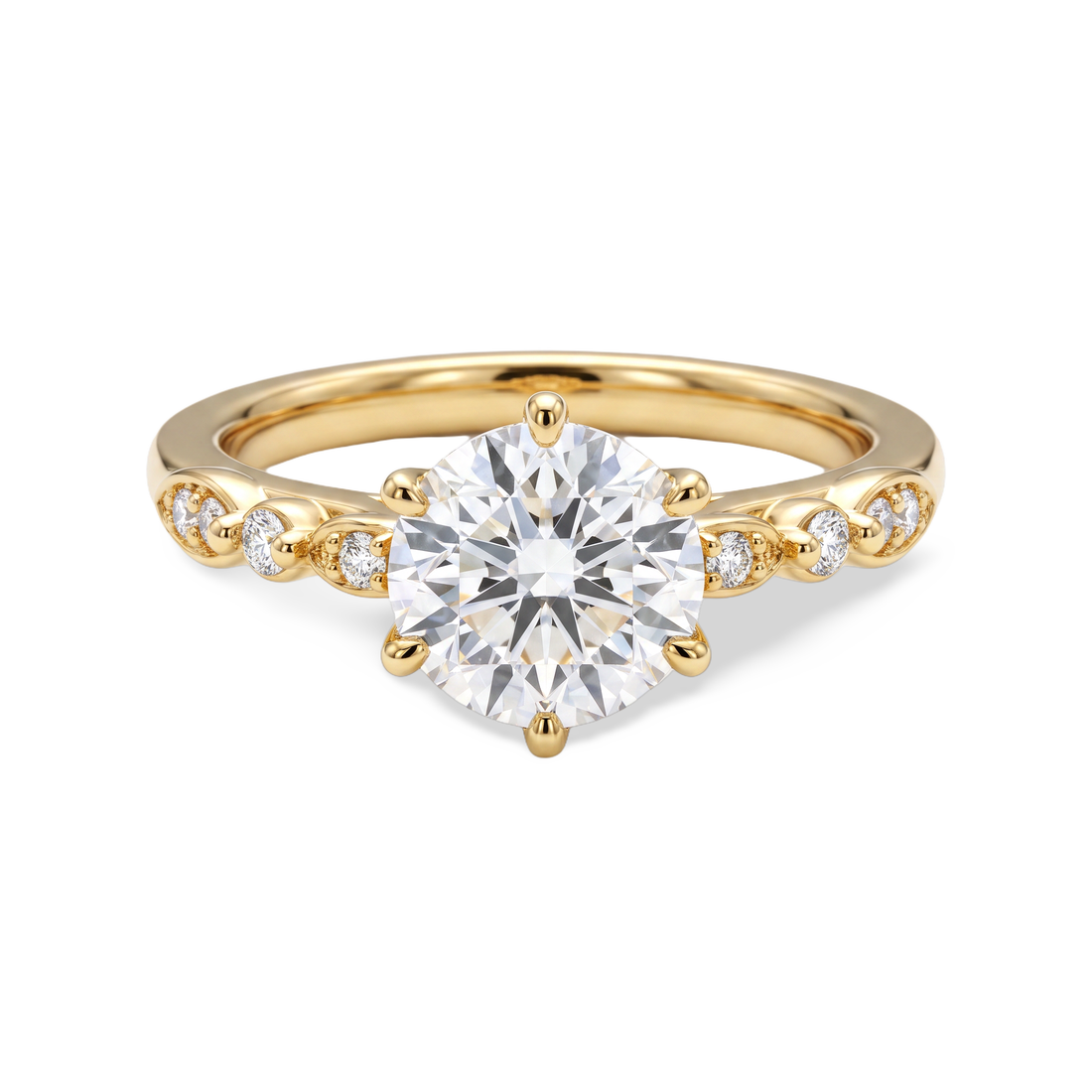 Ornate Crown Round Cut Lab Grown Diamond