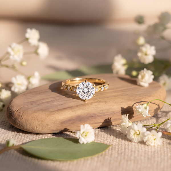 Ornate Crown Round Cut Lab Grown Diamond
