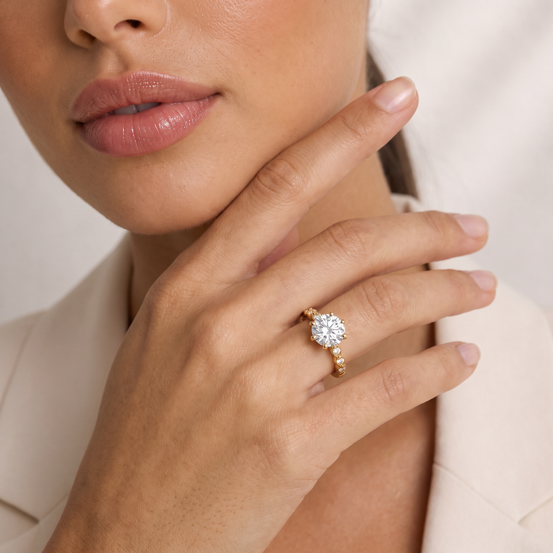 Ornate Crown Round Cut Lab Grown Diamond