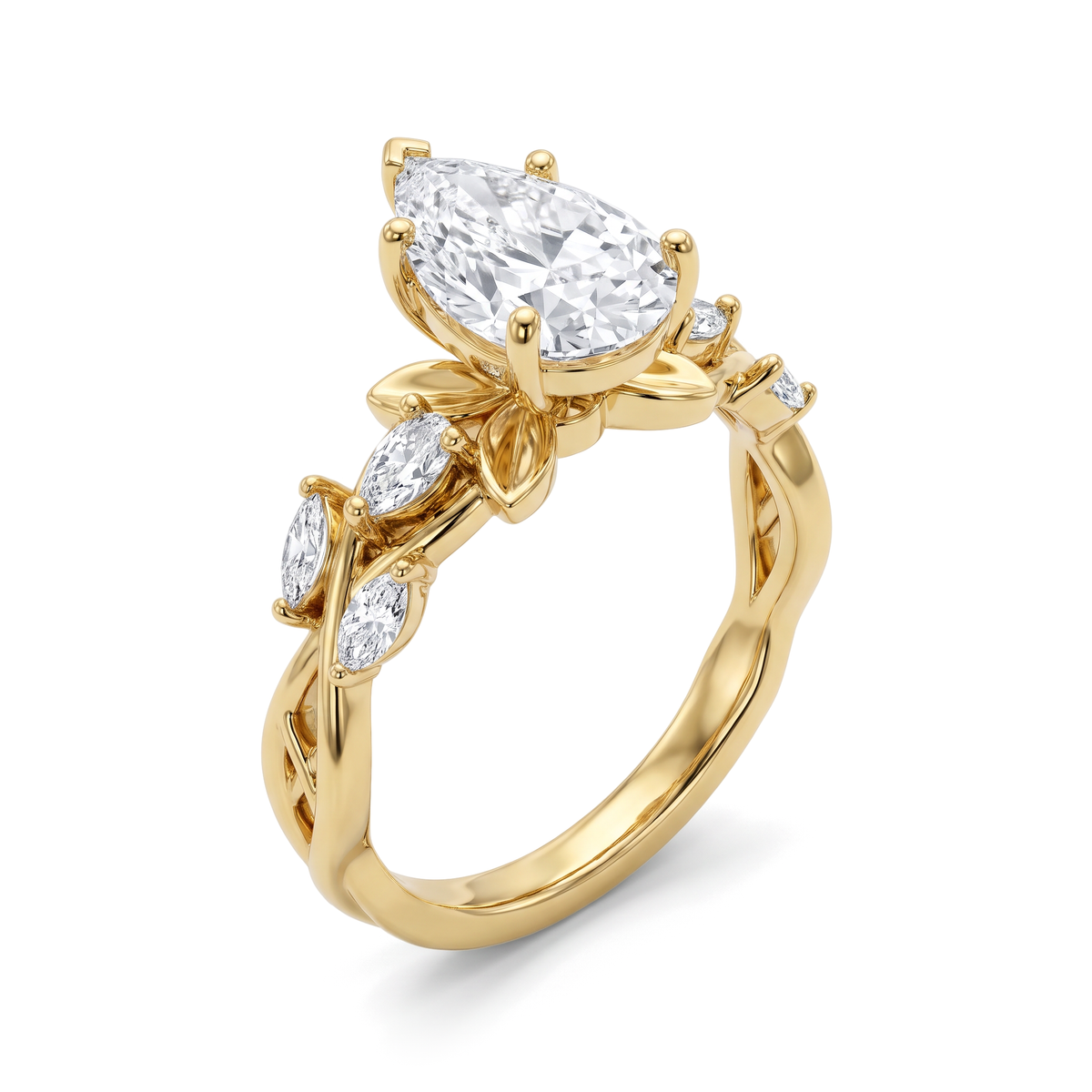 Vine Pear Solitaire Diamond Ring