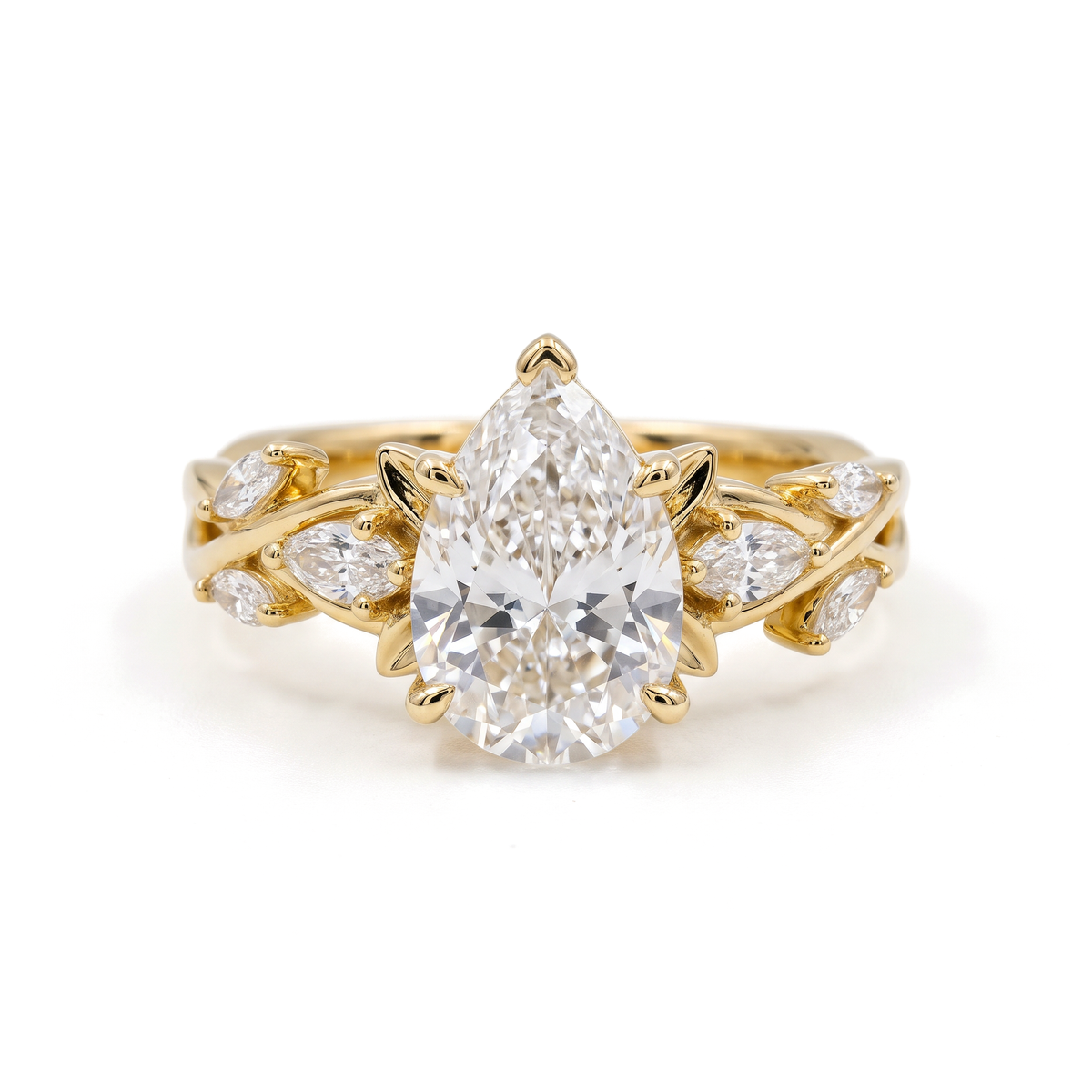 Vine Pear Solitaire Diamond Ring