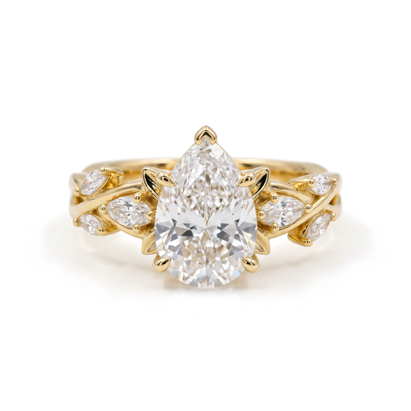 Vine Pear Solitaire Diamond Ring